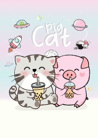 หมูกับแมวคู่รัก สีพาสเทล