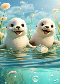 Cute seals in the sea