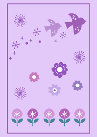 Scandinavian flowers and birds. -purple-