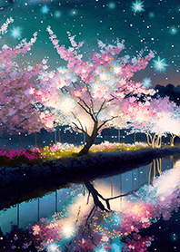 Beautiful night cherry blossoms#1415