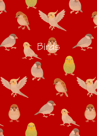 Birds3 on red & beige