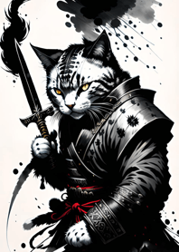 Ink wash cat samurai 463523