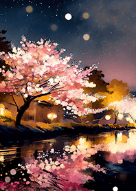 Beautiful night cherry blossoms#1002