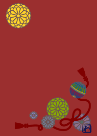 日本傳統圖案02(球和菊花) + 紅色 [os]