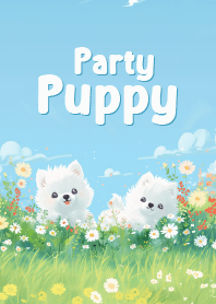 puppy Samoyed the dog with daisy