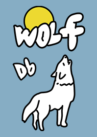 White wolf and moon dull blue