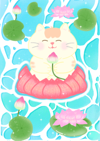 Cat on the lotus (Green)