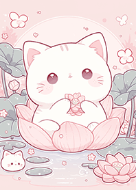 Healing kitten in lotus pond JP
