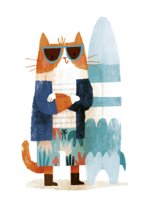 Summer surfing cat's beach holiday