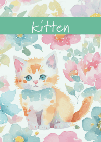 The kitten's gaze blue green