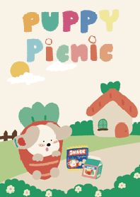 Puppy tulip picnic