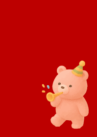 Pink Bear4 on red & beige