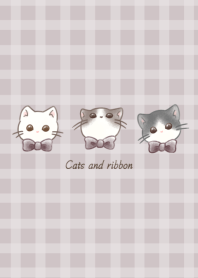 Cats and Ribbon -cocoa brown- plaid