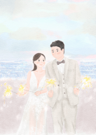 ウェディングドレスと花火 (背景なし)