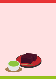 Yokan and tea on red