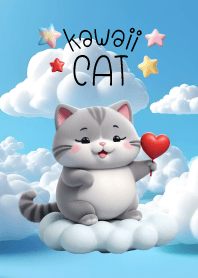 Kawaii Grey Cat in Could Theme