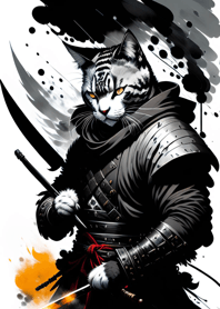 Ink wash cat samurai 299D6d