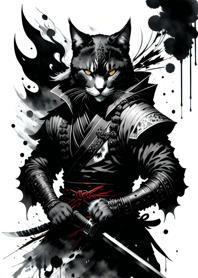 Ink wash cat samurai 69D09a