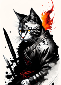 Ink wash cat samurai B887b5