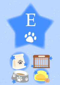 【E】イニシャル 肉球とかわいい星×青