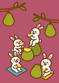 兔子吃柚子過中秋節-桃花粉紅