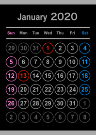 January 2020 calendar No,2