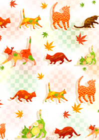 Japanese pattern cats autumn from Japan
