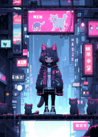 Street photo of cat girl at night 2