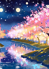 Beautiful night cherry blossoms#1592