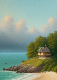 Summer beach, white clouds c48379