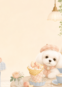 Pearl Maltese Peach Crepe Cafe