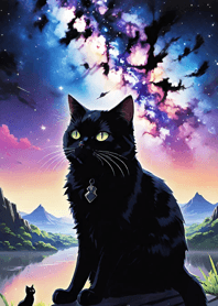 夜の月と星の猫 893735