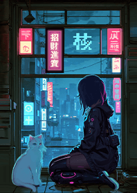 未来都市-窓辺の少女と猫6.1