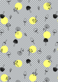 Mushrooms and dots -yellow-