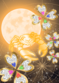 月と四つ葉のクローバー オレンジ 蟹座