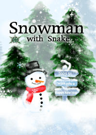 Signpost to 2025 year (snowman, snake)