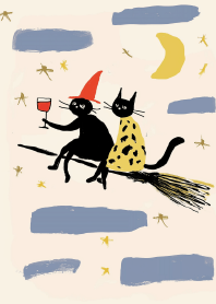 Two Cats Riding a Broom
