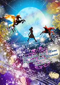 運気上昇 月と女性とペガサス