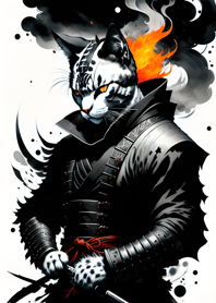 Ink wash cat samurai 91b2ef