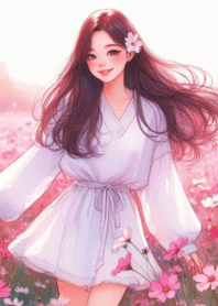 Minimal girl flower garden anime pink 4