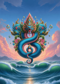 พญานาคขดเลข 8 เสริมบารมีมั่งคั่ง สีฟ้า