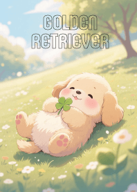 Kawaii Golden Retriever  In Clover