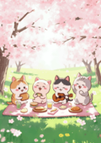 Cats Picnic under Cherry Blossom V.1