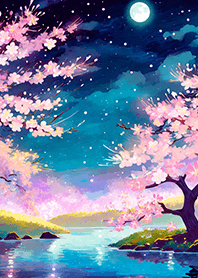 Beautiful night cherry blossoms#1095