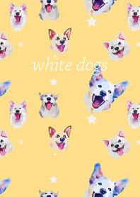 white dogs on brown&yellow