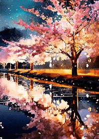 Beautiful night cherry blossoms#1578