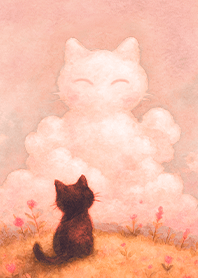 療癒插畫生活-小黑貓與白雲朋友1Q 復古橘色