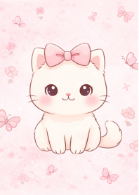 Pastel pink bow cat