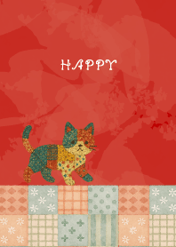 Cat Stuffed04 on red & beige