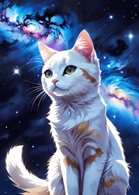 夜の月と星の猫 F7C370